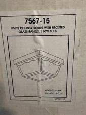 White Ceiling Fixture With Frosted Glass Panels 60W Bulb 7567โ15 Made In USA