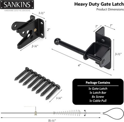 Self-Locking Gate Latch with Spring Cable Pull for Wooden Fence Gate Heavy Duty,