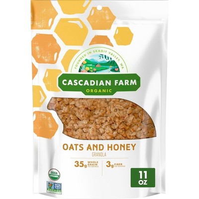 Cascadian Farm Organic Granola, Oats and Honey Cereal, Resealable Pouch, 11 Oz.