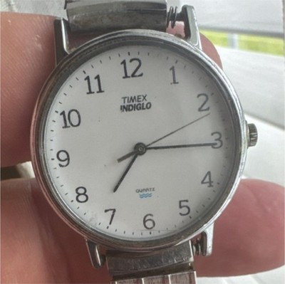 Timex Indiglo Quartz Analog White Dial Silver Case Stainless Steel Band Watch