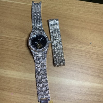 Techno Pave Iced-Out Clubbing Simulated Diamonds Watch & Bracelet Men