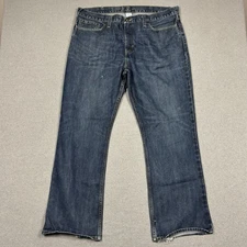 Roebuck Boot Cut Jeans Mens 38x30 Blue Whiskered Dark Wash Denim