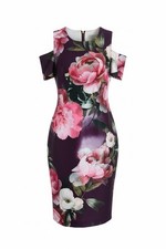 Calvin Klein Floral Sheath Dress Women Size 6 Plum Pink Stretch Career Wedding