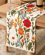 Embroidered Canvas Table Runner 13"X72", Wild Flower Quality Embroidered, Mach