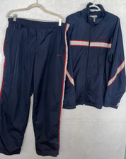 Nike Windbreaker Tracksuit Men's L 2pc VTG Retro 90s Y2K Full Zip Striped Navy