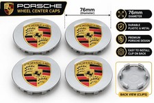 4 Porsche Silver Center Caps Concave 76mm Royal Crest 992 Cayenne 911 Carrera 4 Porsche Silver Center Caps Concave 76mm Royal Crest 992 Cayenne 911 Carrera