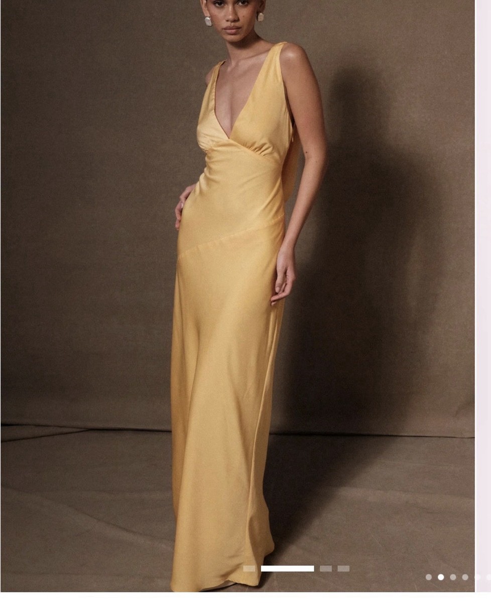 meshki yellow dress Rafaella Slinky And Mesh Maxi Dress / Lemon | MESHKI
