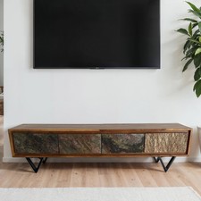 Lowboard FineBuy Sheesham Massivholz 160 cm TV Board Stein Optik Industrial