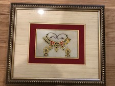 Indian art work framed marble jewellery design gold / jewel colours fabric mount