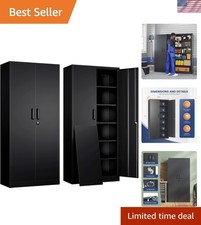 Metal Garage Storage Cabinet with 2 Doors and 5 Adjustable Shelves - 71" Stee...