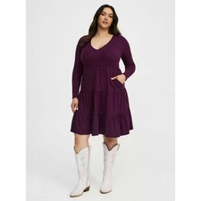 Torrid Waffle Knit Tiered Mini Dress Size 6 30 Long Sleeve Potent Purple