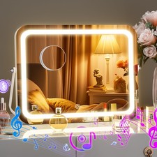 Makeup Mirror with Bluetooth Speaker, 14" x 10" Wide-Screen Vanity Mirror wit...