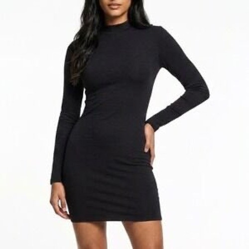 Naked Wardrobe Black Turtleneck Long Sleeve Bodycon Mini Dress Small