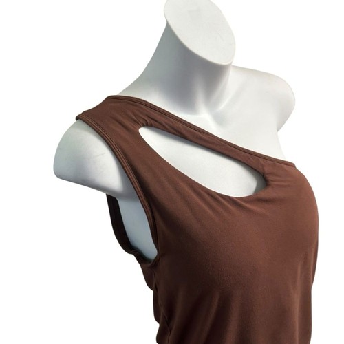 Klassy Network Tank Women XL Brown One Shoulder Cut Out Brami Full Length Padded - Picture 5 of 14