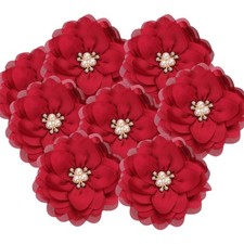 3.15 Inch Rhinestone Chiffon Flower, 10 Pcs Fabric Appliques, Wine Red