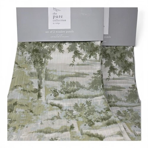 Pure Collection Greenwood Forest Set of 4 Curtains 37x96 Green Botanical Drapes