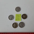 Lot of 5 Mercury Dimes 1925, 1934, 1936, (2) 1945  Average Circulated 90% Silver
