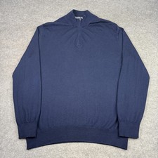 Charles Tyrwhitt Jumper Mens XL Blue Merino Wool Knit 1/4 Zip Pullover Sweater