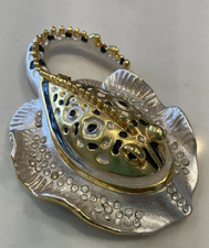 Bejeweled Collectible Hand Painted Manta Ray Stingray Trinket Gold Jewelry Box