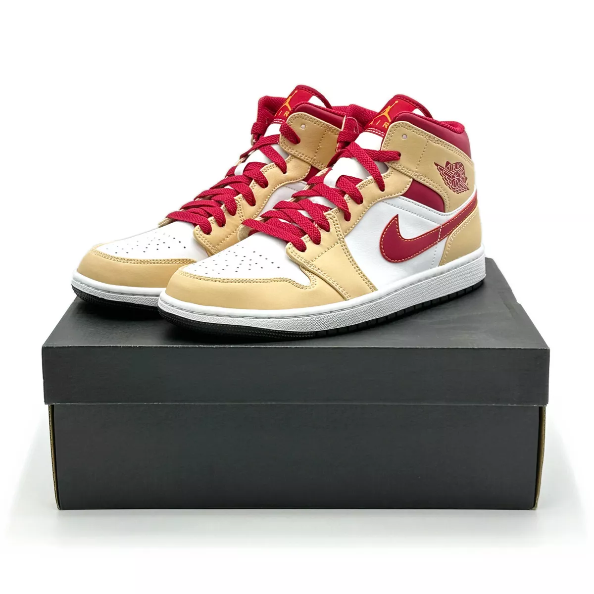 Jordan 1 Mid Light Curry Cardinal Men's - 554724-201 - US