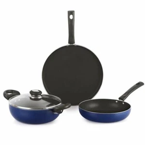 Induction Base Non-Stick Aluminium Cookware Set 3 Pieces Blue