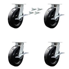 8 Inch KP Phenolic Caster Set with Ball Bearings and Brakes/Swivel Locks SCC