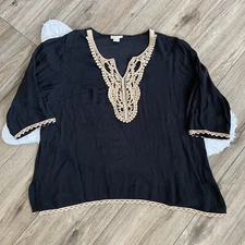 Raiment Fashions Inc Tunic Top Black Tan Lace Trim Womens Size 1X