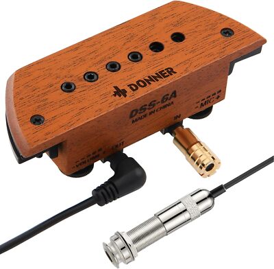Donner DSS-6A Acoustic Guitar Pickup Active Mahogany Soundhole + Mic Humbucker