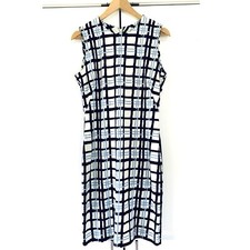 J. Mclaughlin Ponte Knit Shift Dress Geometric Plaid Sheath Career Comfy Size M