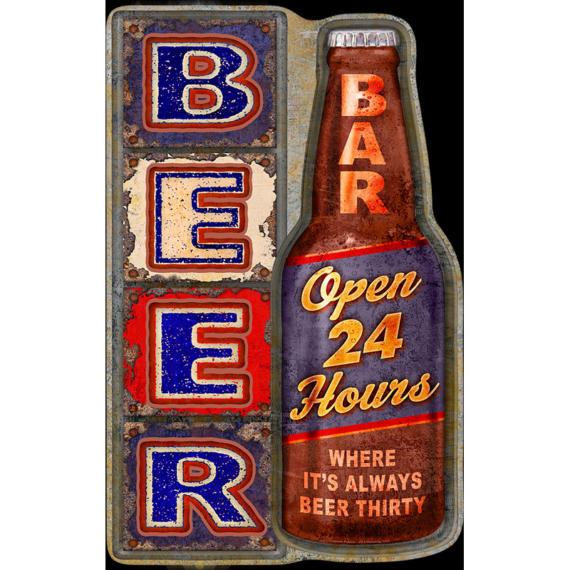 Plaque métal Beer Bar embossée avec relief 29x19 cm en acier déco vintage