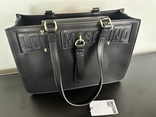 Love Moschino Modern PU Handbag JC4271PP0CKM Magnetic Closure Black Logo Tassle