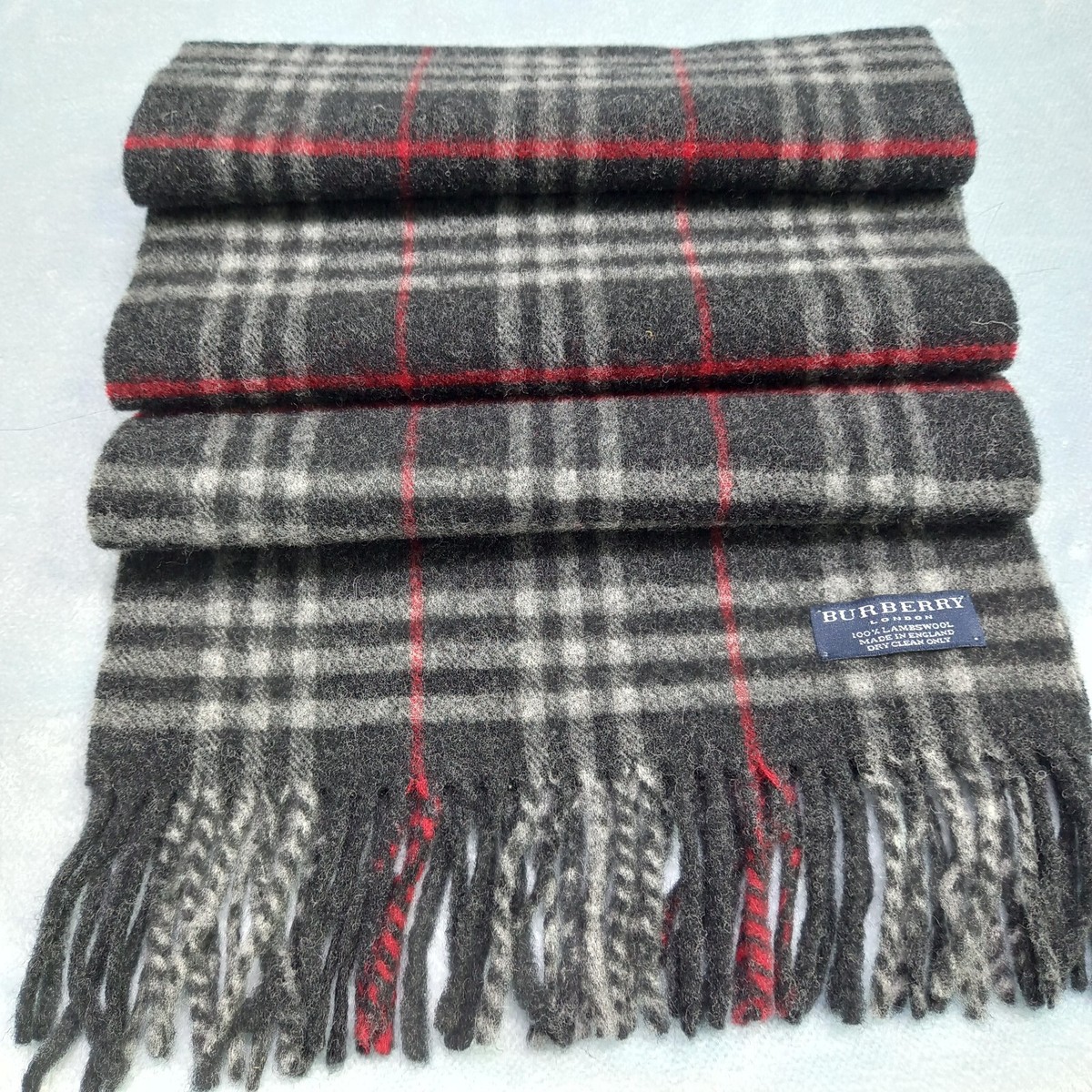 Burberry LONDON Scarf Black Nova Check 100% lambswool Made in