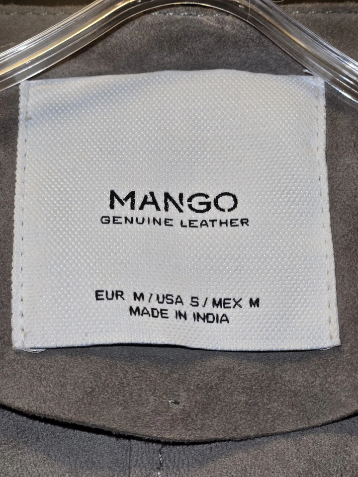 Chaqueta abierta Mango de cuero genuino beige Foto 2 de 3