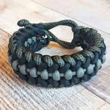 Handmade Paracord Bracelet Adjustable Unisex Green Black Gray