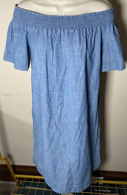 j crew off the shoulder chambray dress J.Crew Dress Womans 2 Blue Chambray Off Shoulder Denim Jean Cotton Coastal