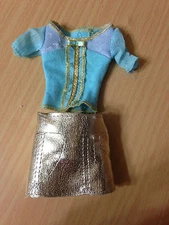 Barbie Doll Fashion Fever Gold Sparkle Glitter Top Faux Leather Skirt Outfit
