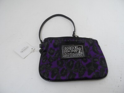 Coach Poppy Daisy Ocelot Wristlet Small Pouch Black Purple Graffiti - NEW