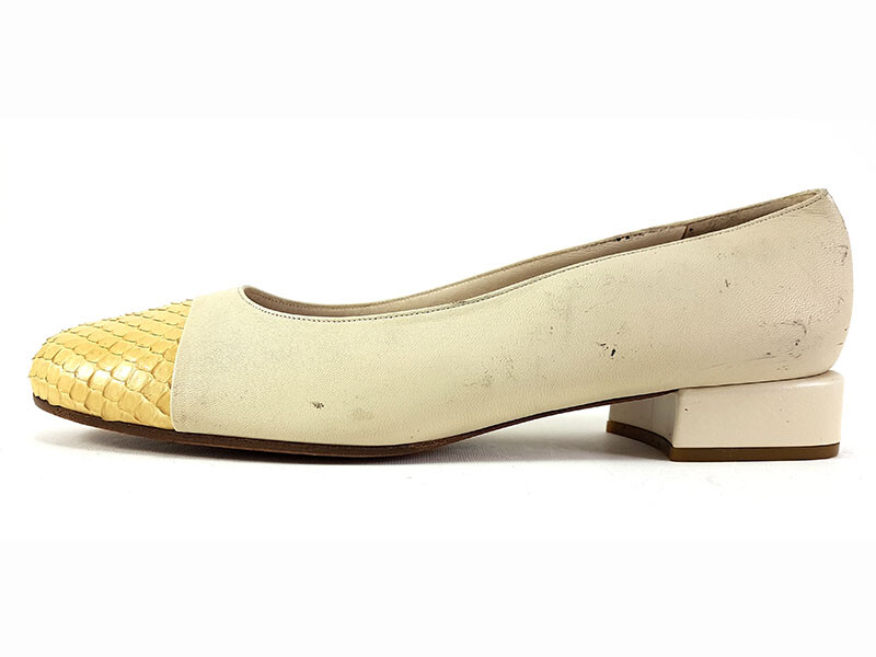 Bally Beige Leather Pumps Python Cap Toe Block He… - image 2