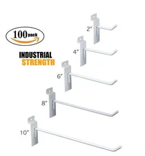 White Slatwall Hooks Combo Pk of 100 Assorted Sizes 20 of Ea 2",4",6", 8" & 10" 