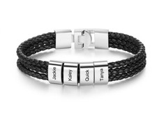 Personalized Engraved Name Leather Bracelets for Men Birthday Father's day Gift
