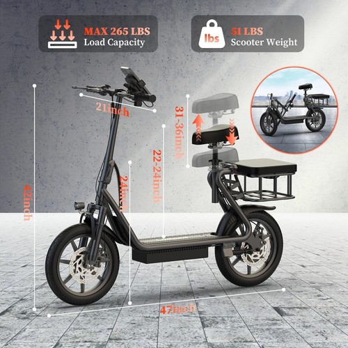 Ladped Electric Scooter with Seat, Foldable 500W 10.4Ah Battery 22mph 28Miles - Picture 2 of 9