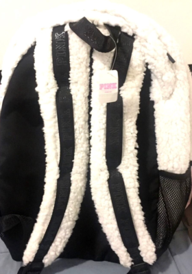 PINK Victoria\'s Secret White Sherpa Backpack with Black Trim Pink Victoria main image 2