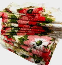 12 PC Cannon towel bath set pink red poppies flowers bath hand washcloths fringe