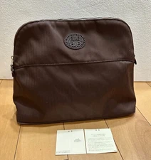 Auth Hermes Cotton Canvas Bolide Pouch W 31cm L Cosmetic Pouch Brown #4669