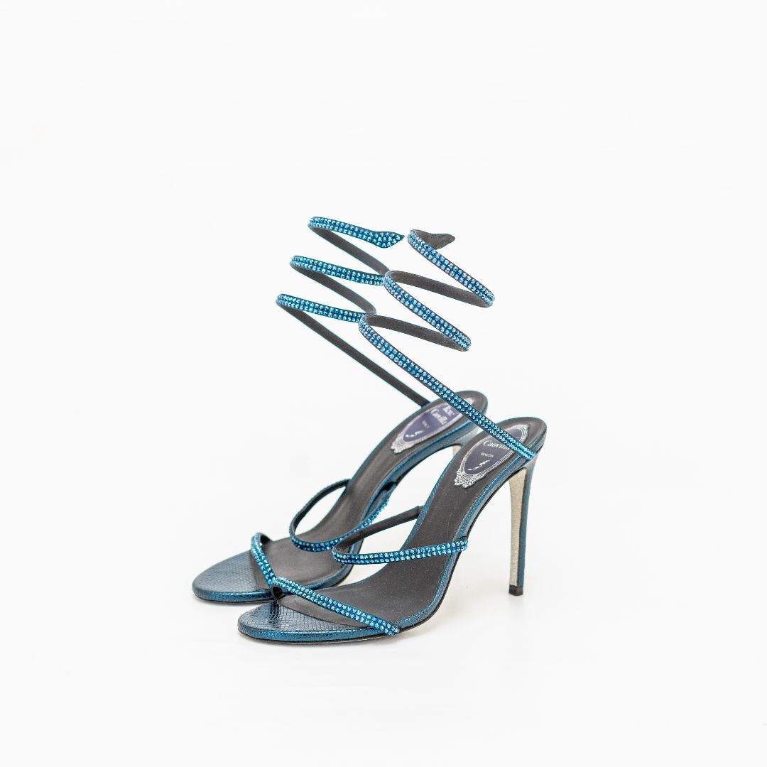 René Caovilla Cleo Embellished Heeled Blue Sandals,