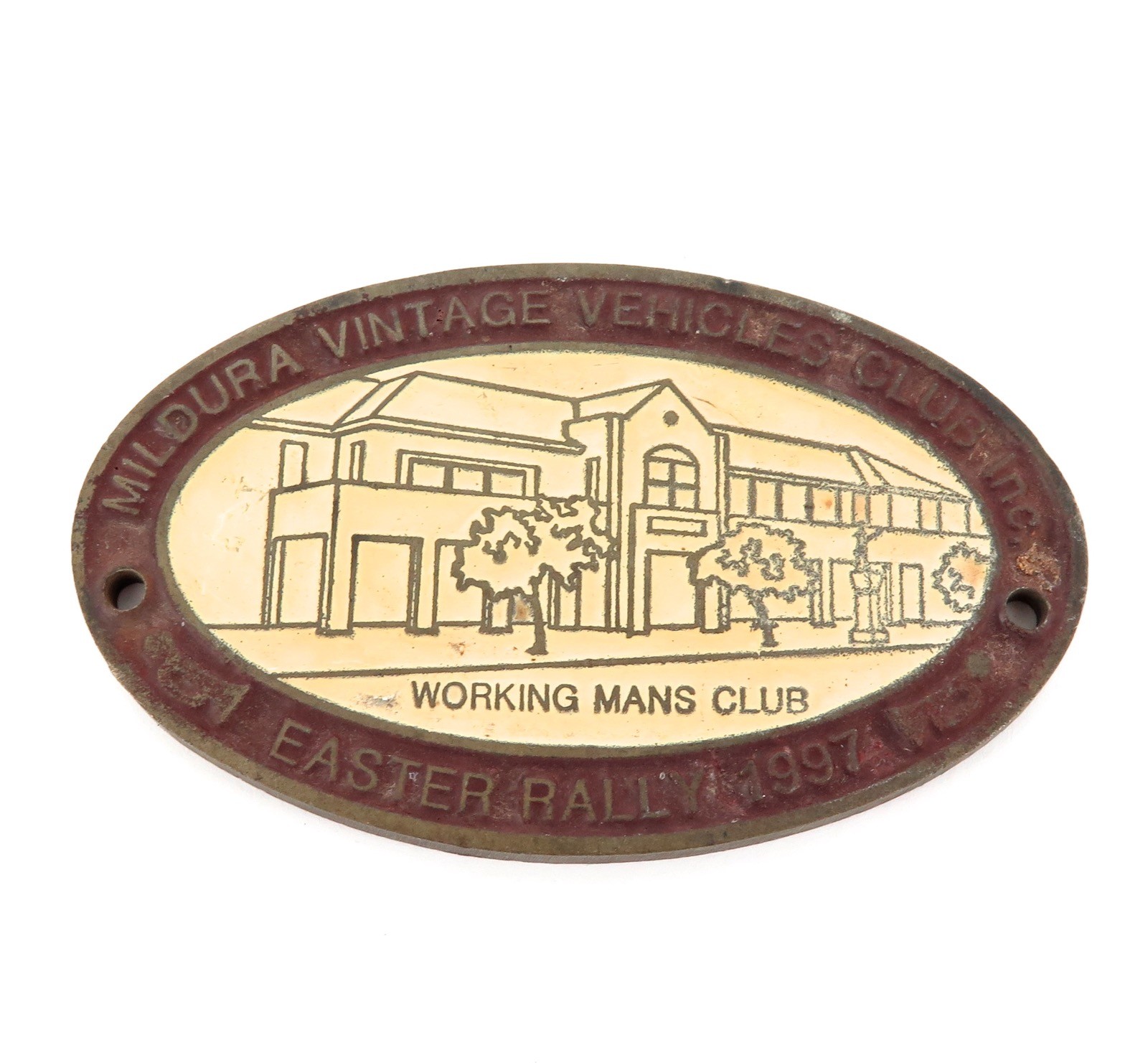 .SOLID METAL CAR BADGE, 1997 EASTER RALLY MILDURA VINTAGE VEHICLES CLUB