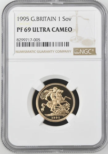 Great Britain UK 1995 Pound/Sovereign 0.2354 Oz AGW Gold Proof Coin NGC PF69 UC