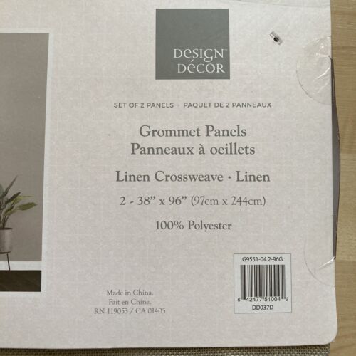 Design Décor Linen Crossweave Curtains Grommet Panels 38”x96" Set of 2 - Picture 3 of 5