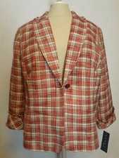 Nwt Koret Woman Plaid Blazer Jacket 20w Multicolor Pink Rose Gray