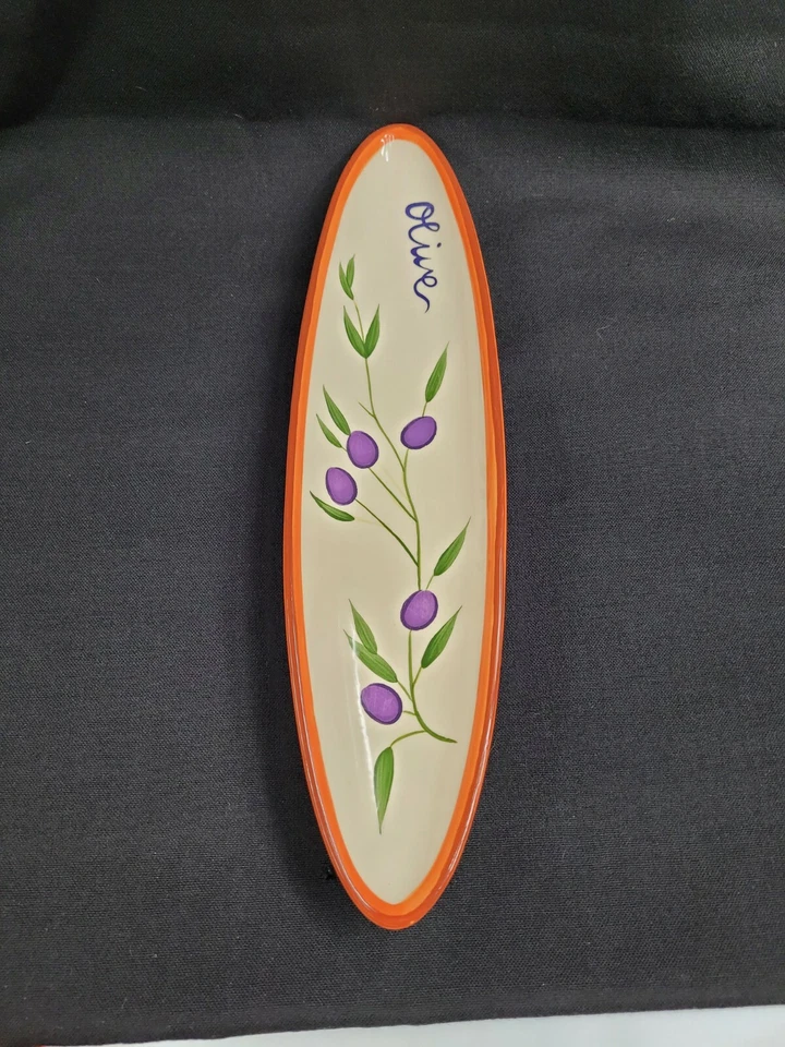 Crate & Barrel Porcelain Olive Boat Tray Appetizers Cheese Crackers 16 1/4" x 4" - Image 2 of 4